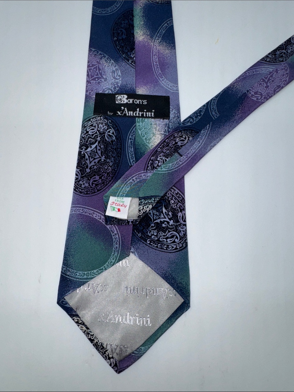 Vintage Baron's by X'Andrini Italian Silk
Necktie | 90s Geometric Medallion